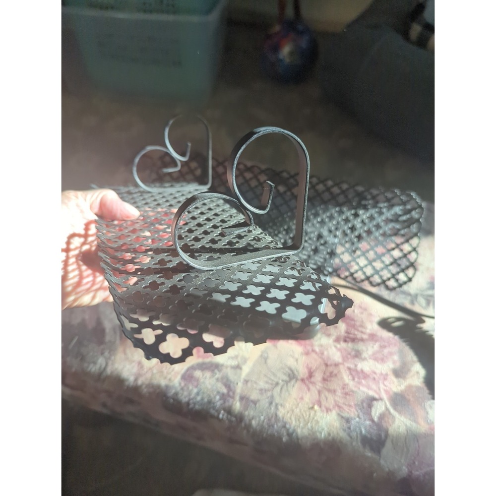 2 Vintage Black Metal Mesh Wall Shelves MCM Filigree Stamp Cut - Picture 3 of 11